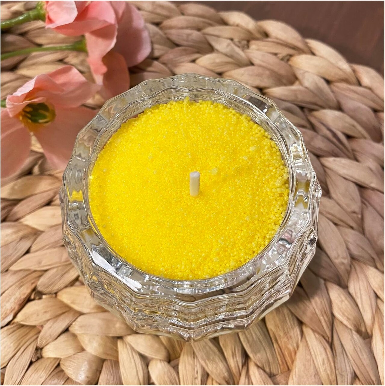Refillable Pearled Candle Sand 18oz, Unscented, 30 Cotton Wicks, 1.1lb Long Burning, Candle Making Kit, Yellow